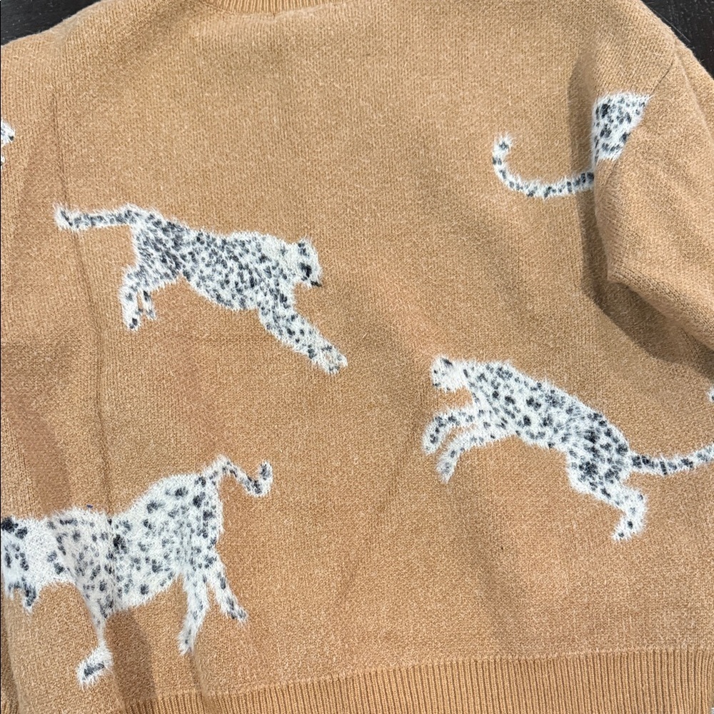 Merci Brown Tan Sweater with Leopard Design small women’s top long sleeve - Picture 5 of 7